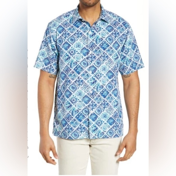 Tommy Bahama Other - TOMMY BAHAMA Tivoli Tiles Madras Hawaiian Shirt Men’s Large Hawaiian Party Polo